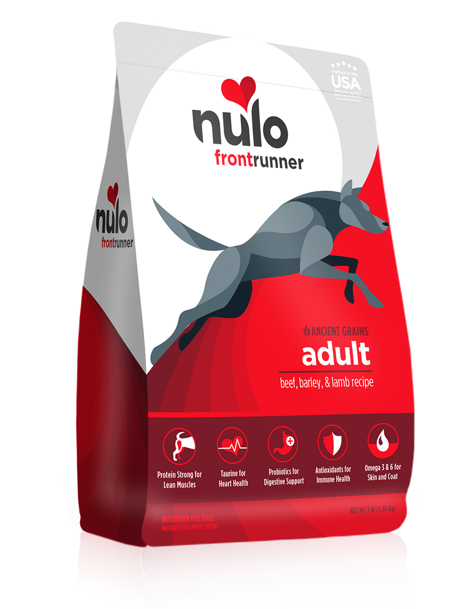 Nulo Frontrunner Ancient Grains Dog Food Beef, Barley and Lamb Adult Dog Food 3lb, Front Bag