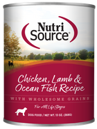 NutriSource Chicken, Lamb & Ocean Fish Recipe front of can.