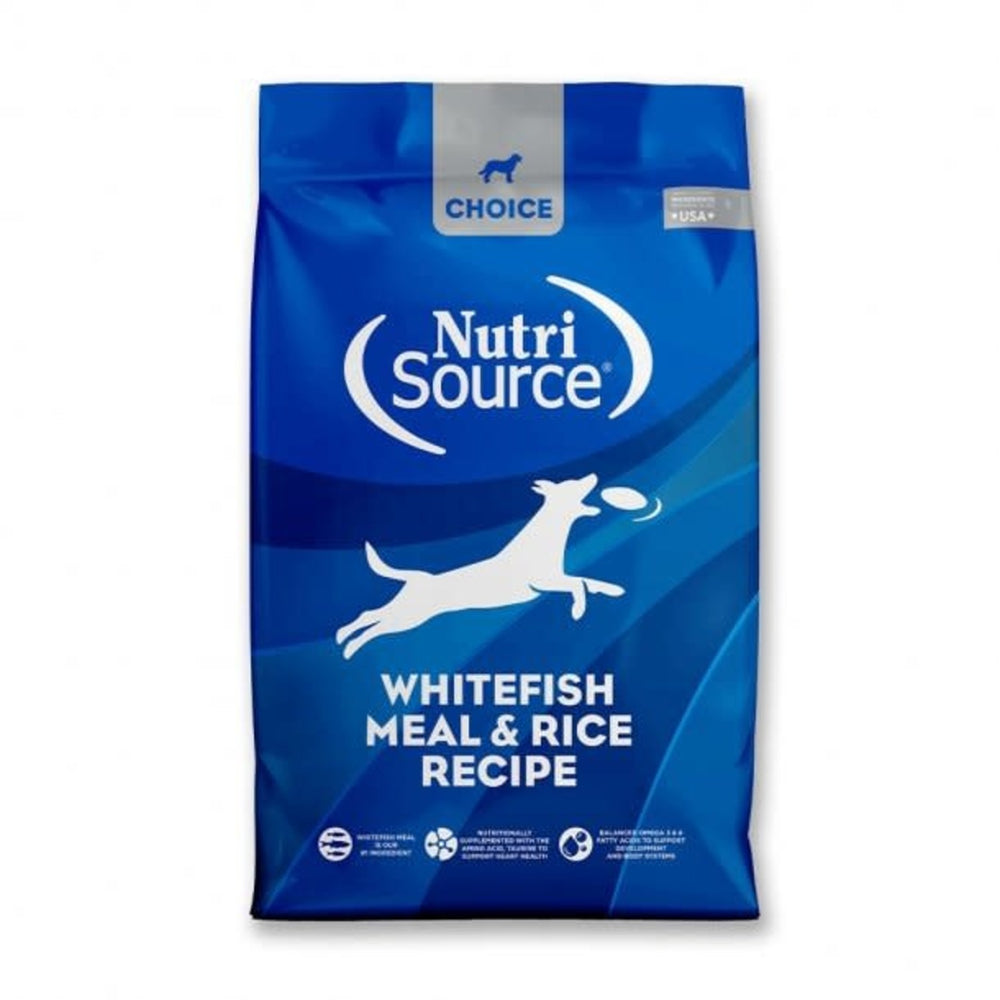 NutriSource Choice Whitefish Meal & Rice Recipe Dry Dog food front of bag