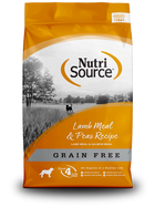 NutriSource Grain Free Lamb Meal & Peas Recipe front of bag.