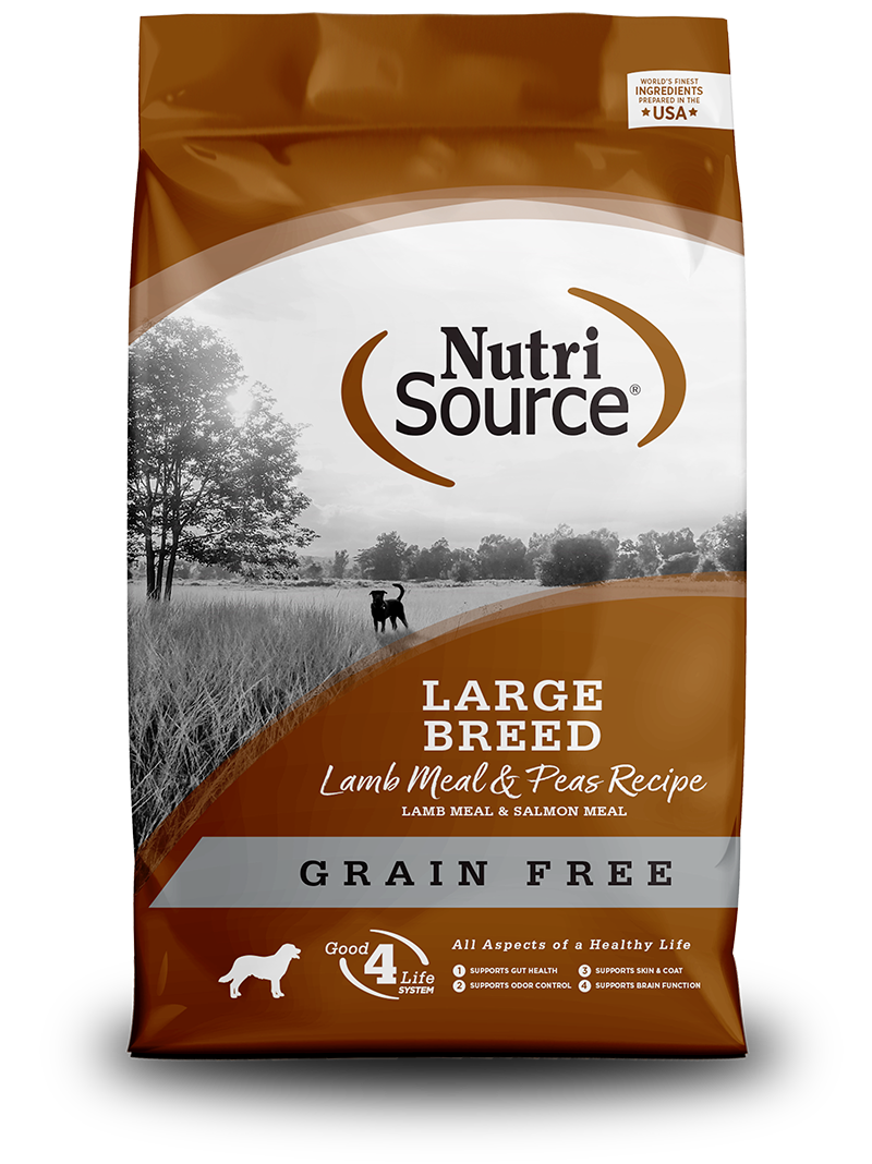 NutriSource Large Breed Lamb Meal & Peas Recipe front of bag.