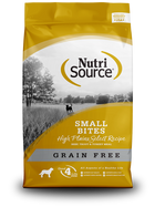 NutriSource Grain Free Small Bites High Plains Select Recipe front of bag.