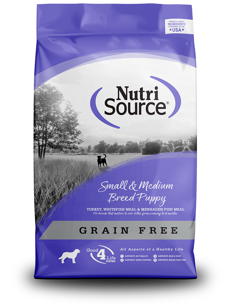 NutriSource Grain Free Small & Medium Breed Puppy front of bag.