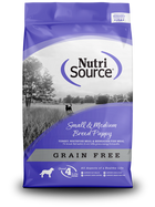 NutriSource Grain Free Small & Medium Breed Puppy front of bag.