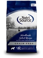 NutriSource Grain Free Woodlands Select Recipe front of bag.