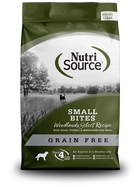 NutriSource Grain Free Small Bites Woodlands Select Recipe front of bag.