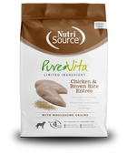 NutriSource PureVita Chicken & Brown Rice Entree Dry Dog Food front of bag.