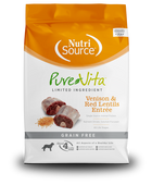 NutriSource PureVita Vension & Red Lentils Entree Dry Dog Food front of bag.