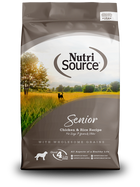 NutriSource Senior Chicken & Rice Recipe front of bag. 
