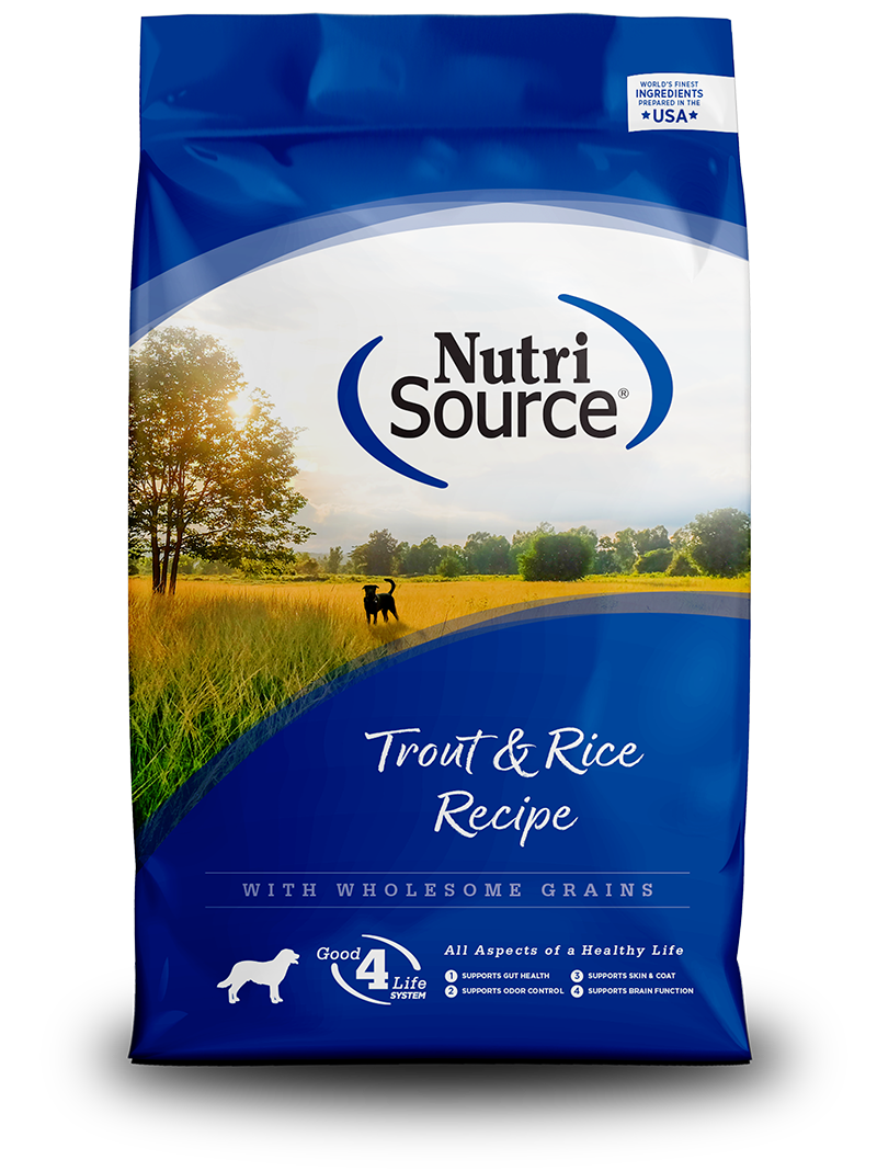 NutriSource Trout & Rice Recipe front of bag