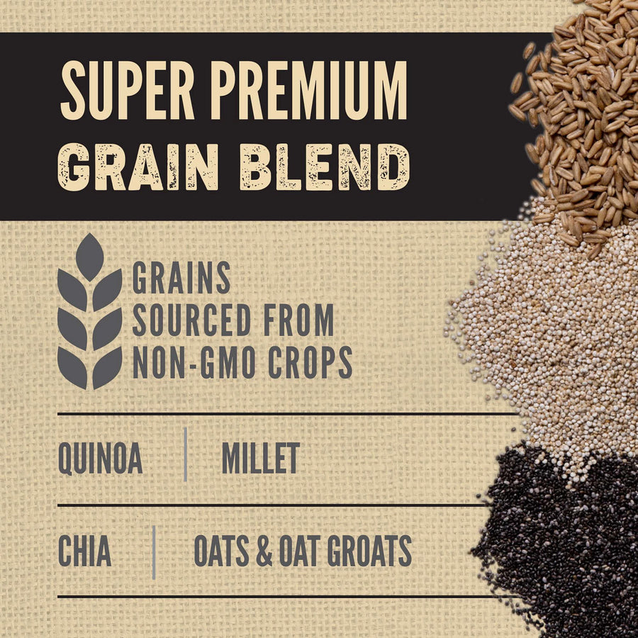 Super Premium Grain Blend, sourced from Non-GMO Crops.