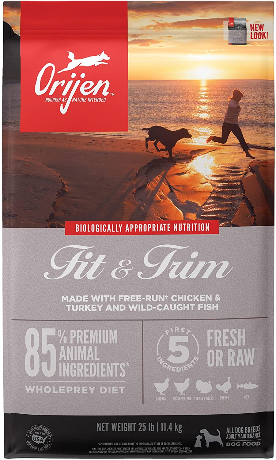 ORIJEN Grain Free Fit & Trim Dry Dog Food front of bag.