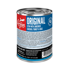 Orijen Premium Original Chicken,Turkey & Eggs Stew Recipe Canned Dog Food back of can.