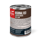 Orijen Premium Regional Red with Shredded Beef & Lamb Stew Recipe Canned Dog Food back of can.