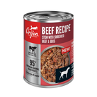 Orijen Premium Shredded Beef & Eggs Stew Recipe Canned Dog Food front of can.