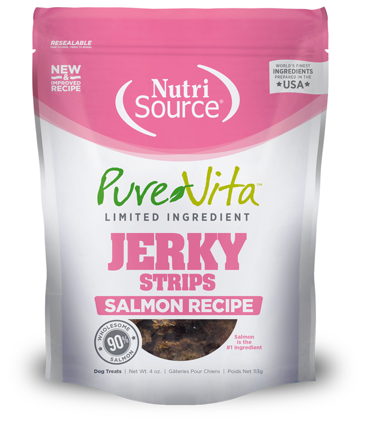 Nutrisource PureVita Jerky Strips Salmon Recipe Dog Treats