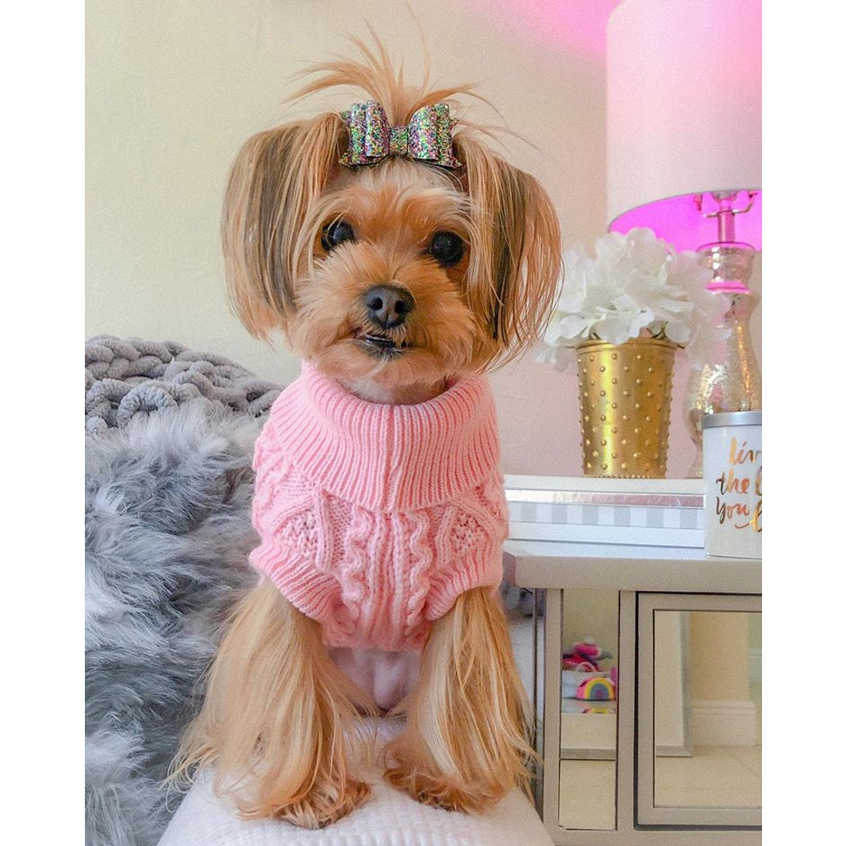 Pink Cable Knit Dog Sweater