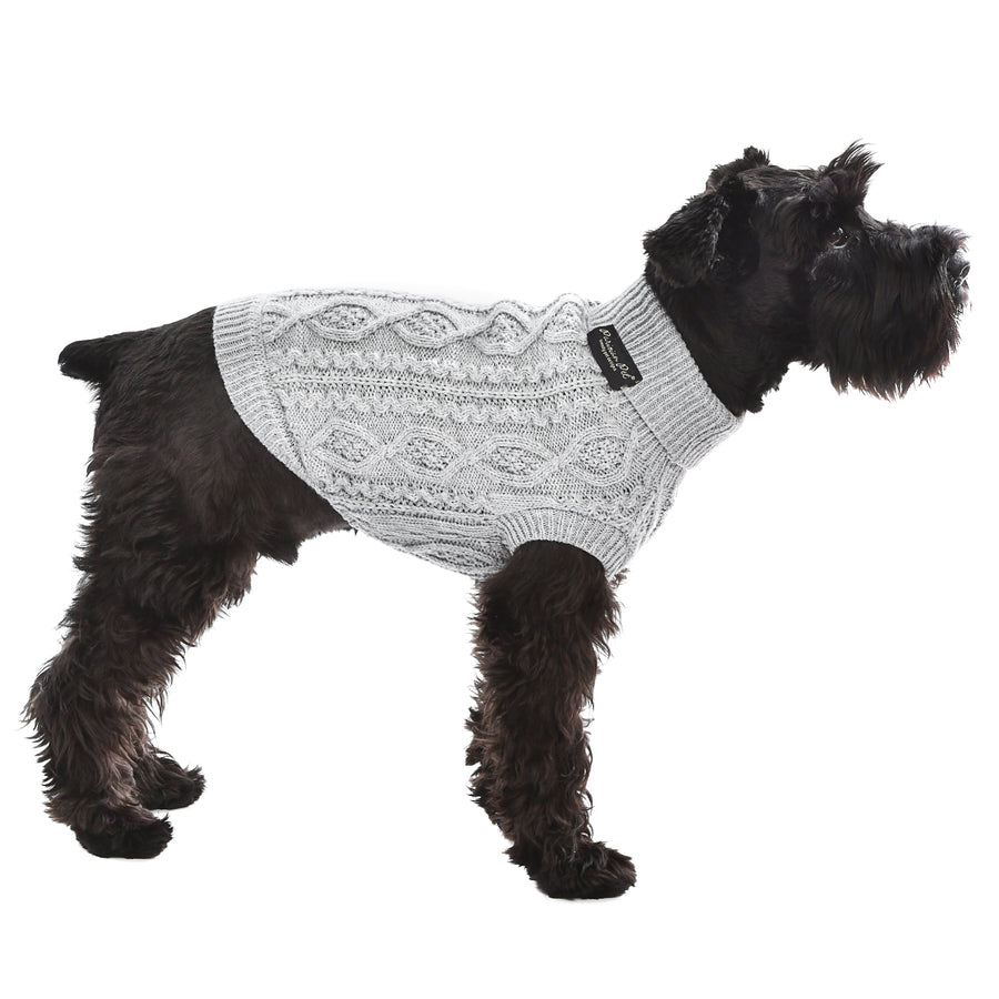 Gray Cable Knit Dog Sweater