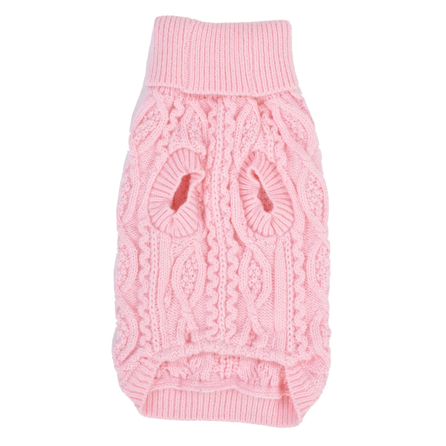 Parisian Pet Pullover Cable Knit Dog Sweater in Pink, Back