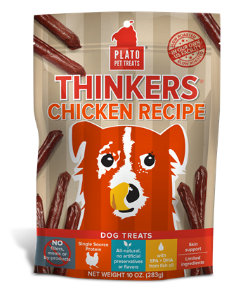 Plato New Thinkers Chicken Sticks Dog Treats 10oz, Front Pouch