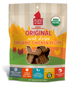 Plato Organic Chicken Strips Dog Treats 18oz, Front Pouch
