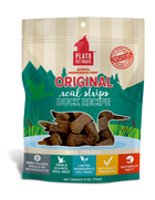 Plato Real Strips Duck Meat Bar Dog Treats 6oz, Front Pouch