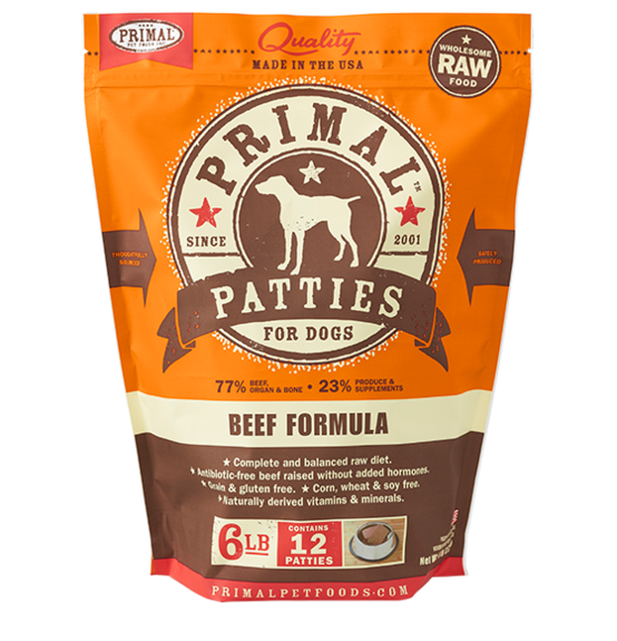 Primal Frozen Raw Beef Formula for Dog 6lbs, Front Pouch
