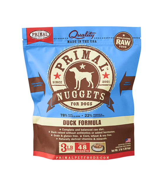 Primal Frozen Raw Duck Formula for Dog 3lbs, Front Pouch