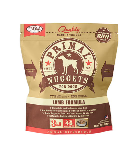Primal Frozen Raw Lamb Formula for Dog 3lb, Front Pouch
