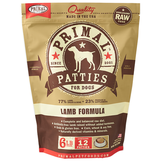 Primal Frozen Raw Lamb Formula for Dog 6lbs, Front Pouch