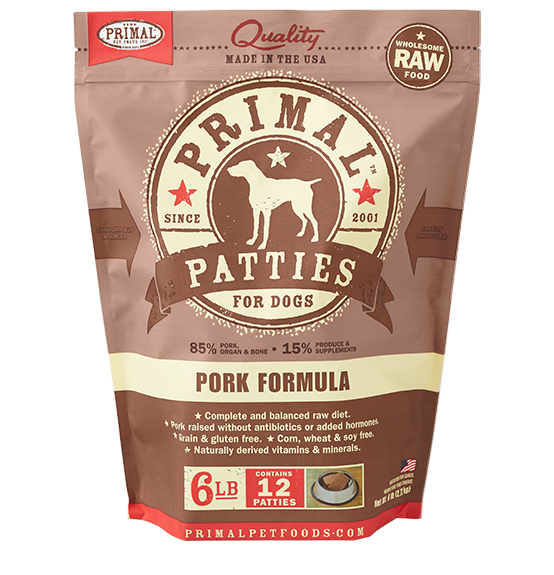 Primal Frozen Raw Pork for Dog 6lbs, Front Pouch