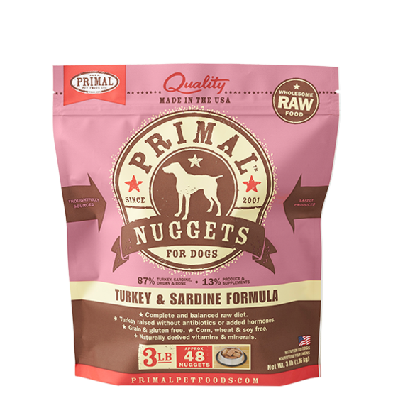 Primal Frozen Raw Turkey & Sardine Formula for Dog 3lb, Front Pouch