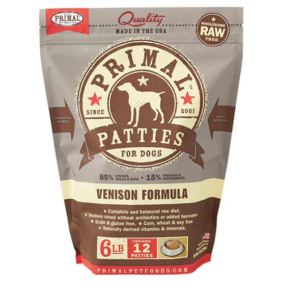 Primal Frozen Raw Venison Formula for Dog 6lb, Front Pouch