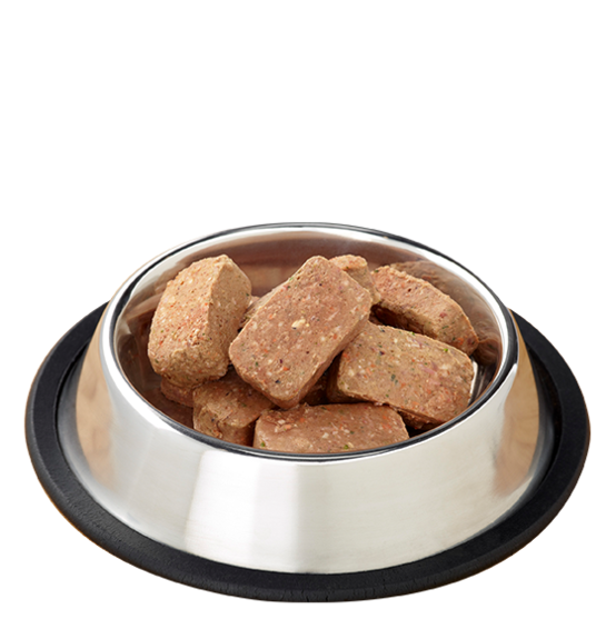 Primal Frozen Raw Venison Formula for Dog Patties in a Bowl