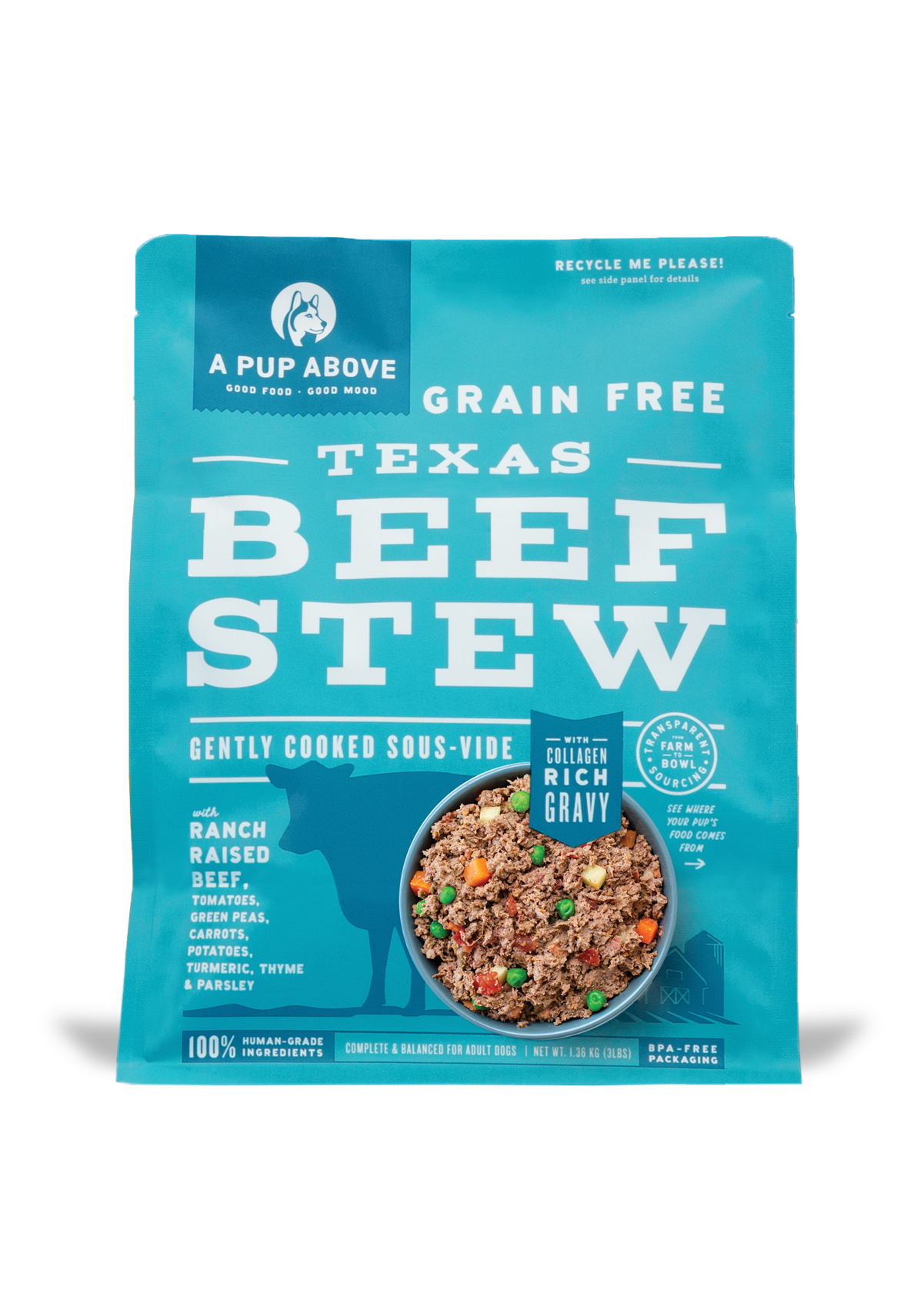 A Pup Above Texas Beef Stew Gently Cooked Frozen Dog Food