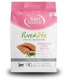 PureVita Grain Free Salmon and Peas Dry Cat Food front of bag.