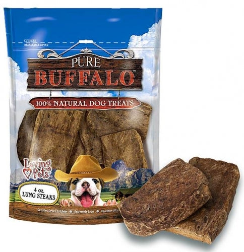 Pure Buffalo Lung Steaks Dog Treats 4oz Front Pouch