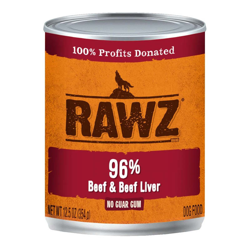 RAWZ 96% Beef & Beef Liver Canned Dog Food front of can.