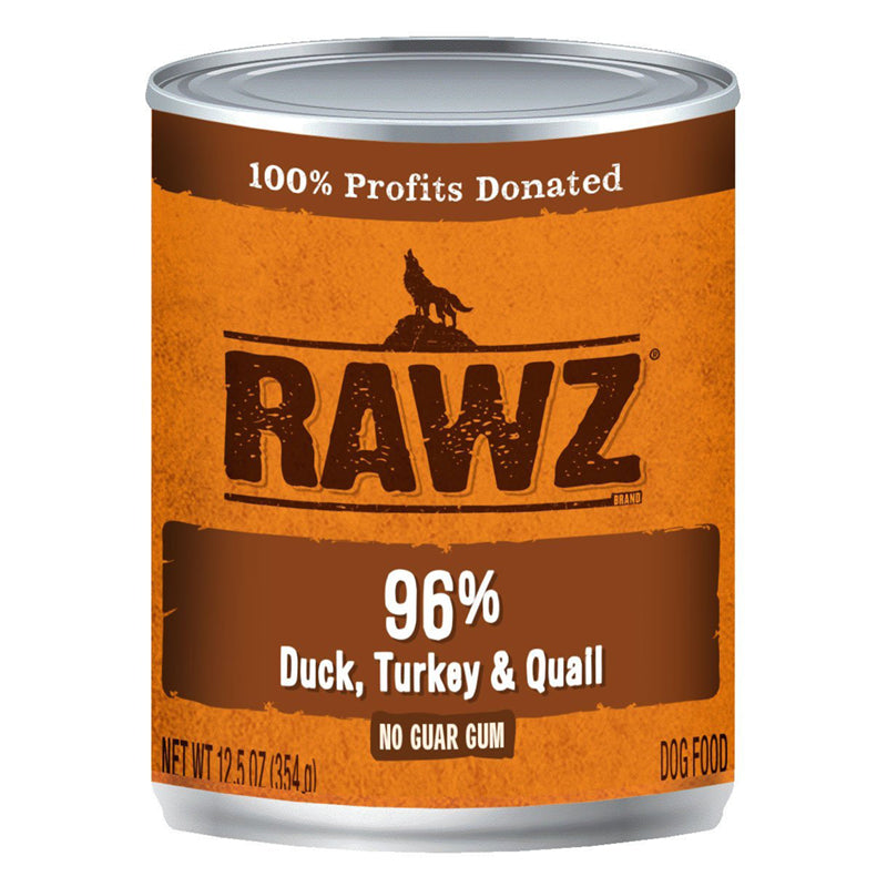 RAWZ 96% Duck Turkey & Quail Canned Dog Food 12.5oz, Front Can
