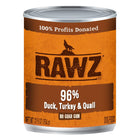 RAWZ 96% Duck Turkey & Quail Canned Dog Food 12.5oz, Front Can