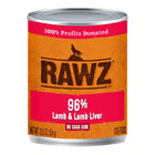 RAWZ 96% Lamb & Lamb Liver Canned Dog Food front of can.
