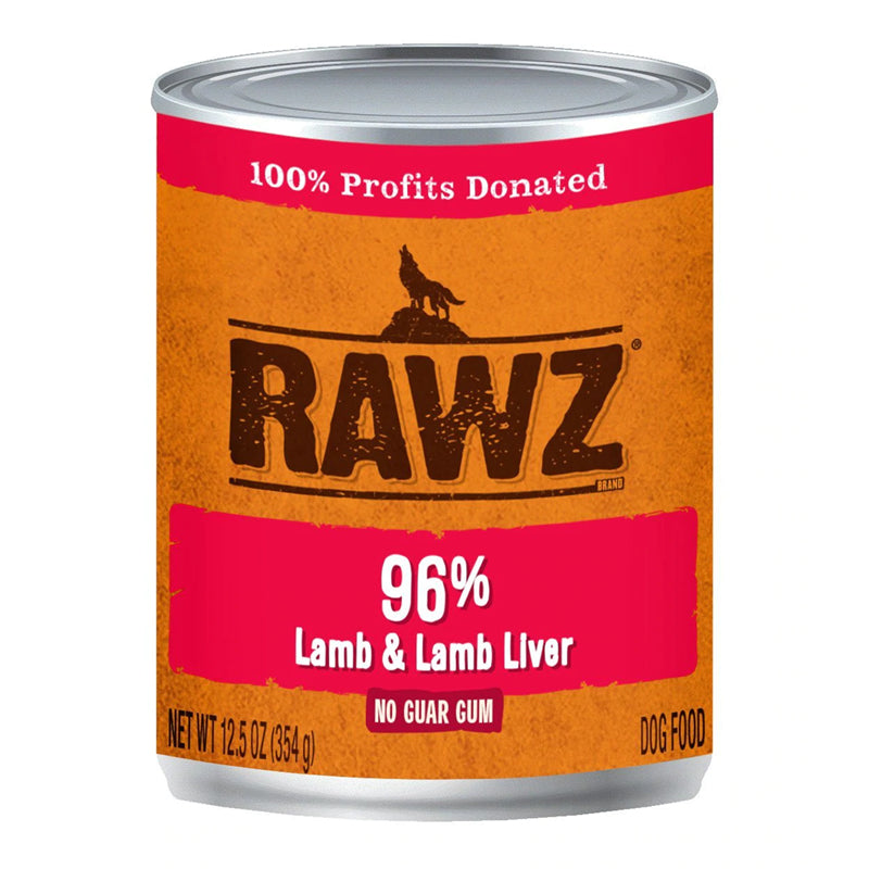 RAWZ 96% Lamb & Lamb Liver Canned Dog Food front of can.