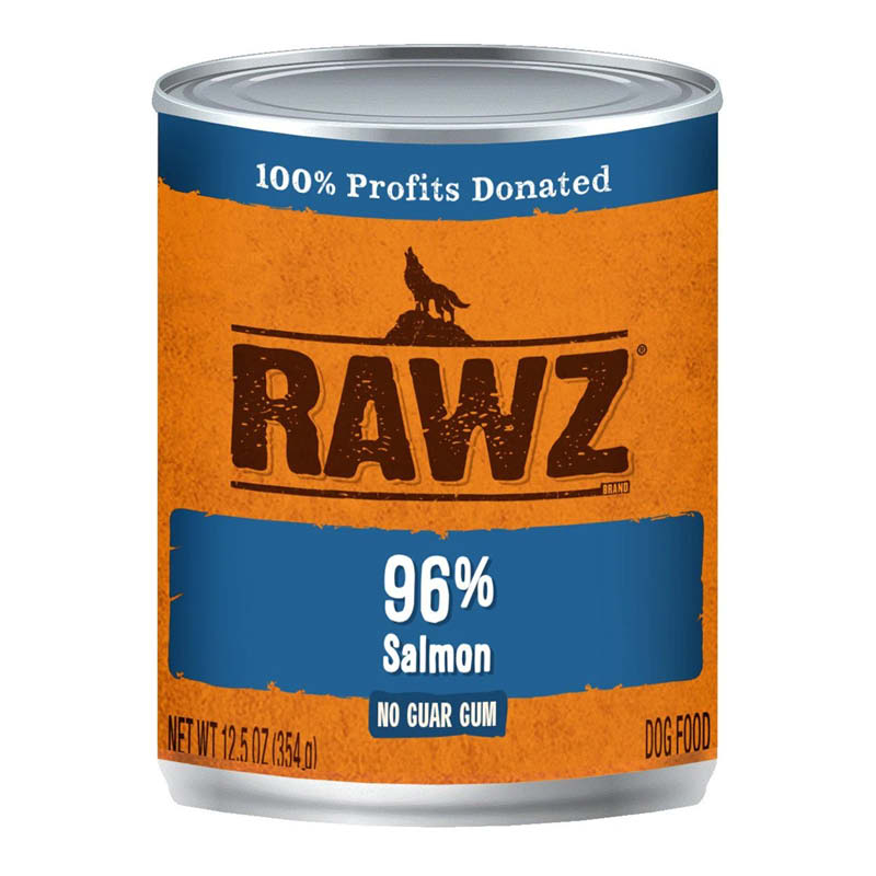 RAWZ 96% Salmon Canned Dog Food front of can.