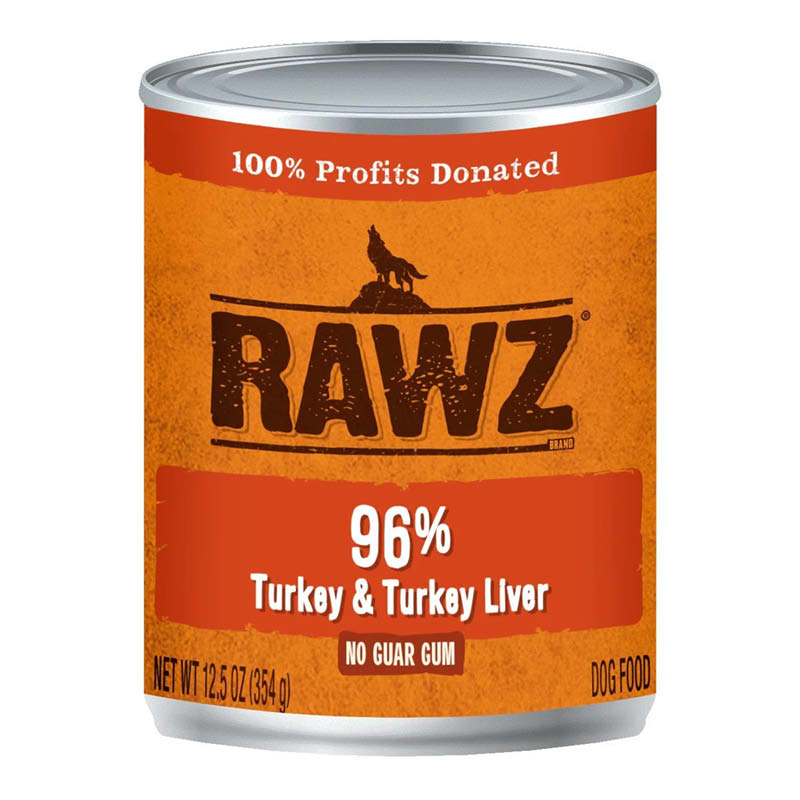 RAWZ 96% Turkey & Turkey Liver Canned Dog Food front of can.