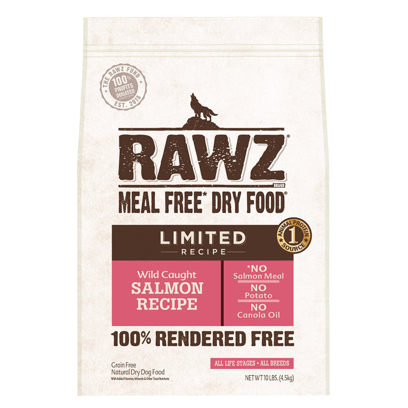 RAWZ Meal Free Limited Ingredient Salmon Recipe Dry Dog Food front of bag.