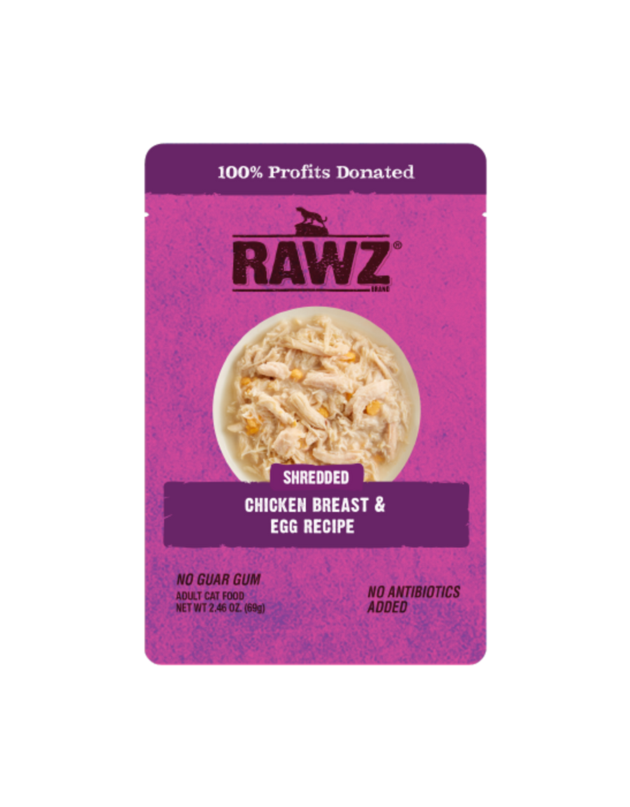 RAWZ Shredded Chicken Breast & Egg Recipe Cat Food 2.46oz Front Pouch