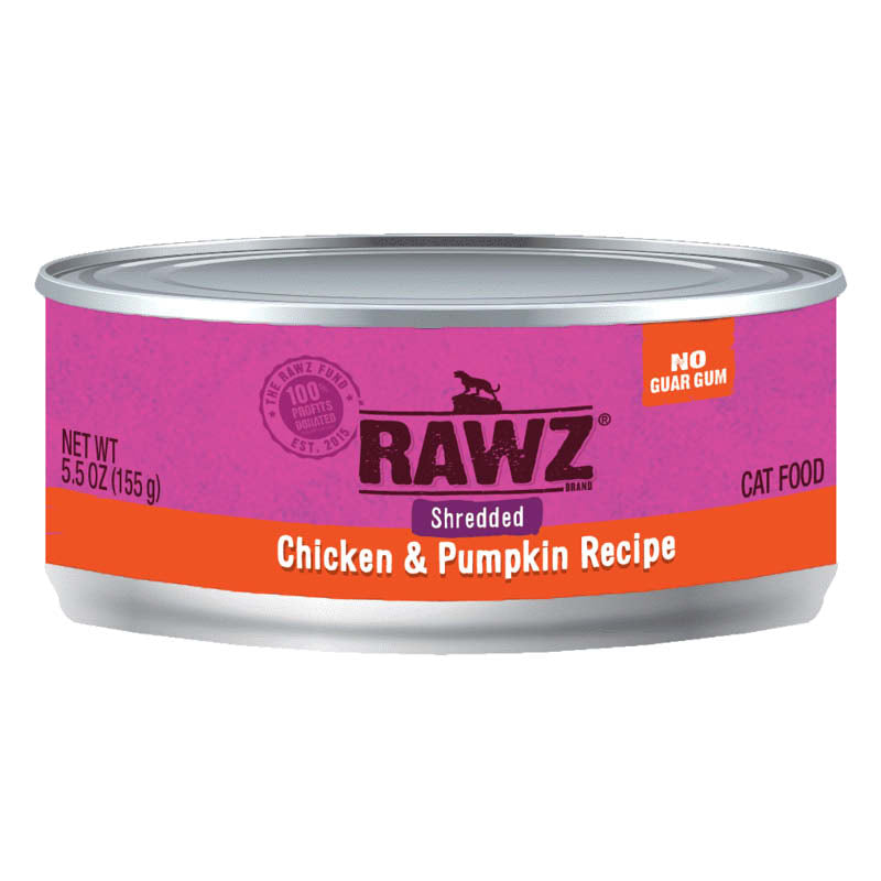 RAWZ Shredded Chicken & Pumpkin Recipe Canned Cat Food 5.5oz, Front can
