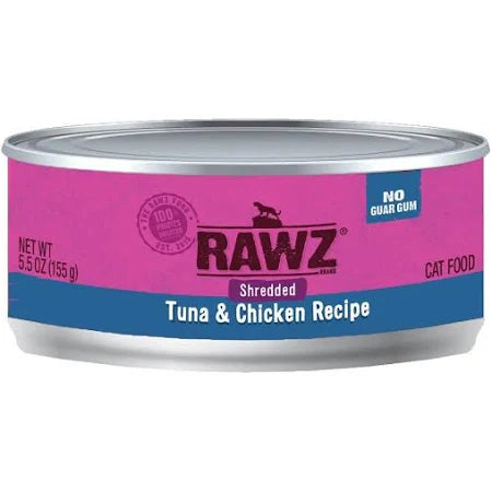 RAWZ Shredded Tuna & Chicken Recipe Canned Cat Food 5.5oz, Front Can