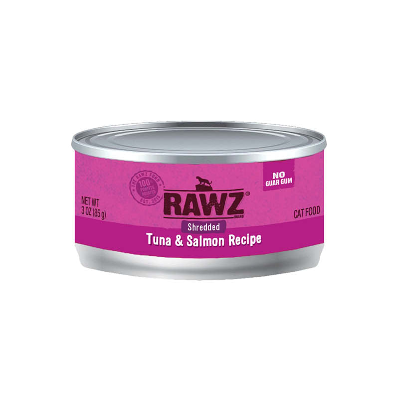 RAWZ Shredded Tuna & Salmon Recipe Canned Cat Food 3oz, Front can