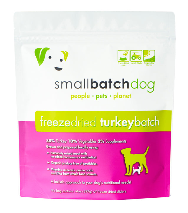 SmallBatch Freeze Dried Turkey Dog Food 14oz, Front Pouch